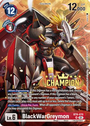 BlackWarGreymon (Digimon 3-On-3 November 2023 Champion) (BT8-070) [New Awakening] Foil - Deck Out Gaming