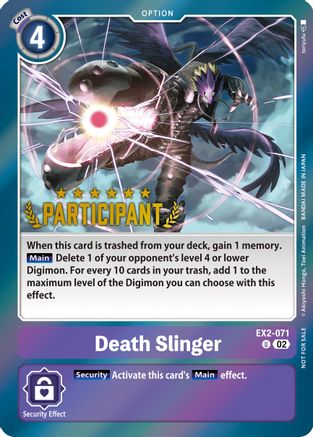 Death Slinger (Digimon 3-On-3 November 2023 Participation) (EX2-071) [Digital Hazard] Foil - Deck Out Gaming