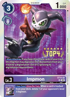 Impmon (Digimon 3-On-3 November 2023 Top 4) (ST14-02) [Starter Deck 14: Beelzemon Advanced Deck Set] Foil - Deck Out Gaming
