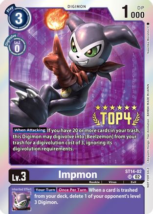 Impmon (Digimon 3-On-3 November 2023 Top 4) (ST14-02) [Starter Deck 14: Beelzemon Advanced Deck Set] Foil - Deck Out Gaming