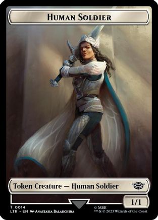 Human Soldier (0014) // Food (0024) Double-Sided Token (Surge Foil) (14) [Universes Beyond: The Lord of the Rings: Tales of Middle-earth] foil - Deck Out Gaming