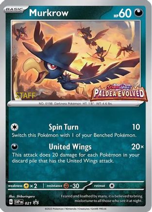 Murkrow - 021 (Prerelease) [Staff] (21) [SV: Scarlet & Violet Promo Cards] Holofoil - Deck Out Gaming