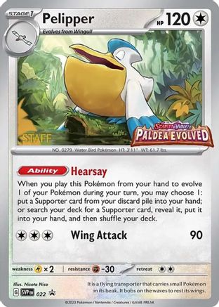 Pelipper - 022 (Prerelease) [Staff] (22) [SV: Scarlet & Violet Promo Cards] Holofoil - Deck Out Gaming