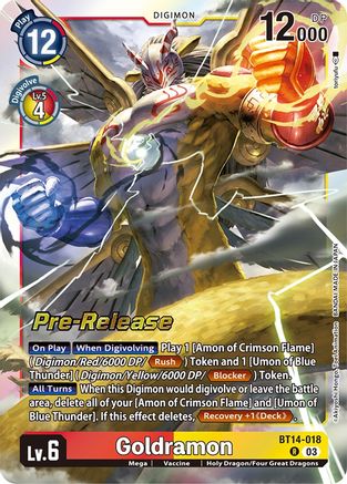 Goldramon (BT14-018) [Blast Ace Pre-Release Cards] Foil - Deck Out Gaming