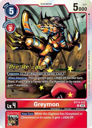 Greymon (BT14-012) [Blast Ace Pre-Release Cards] Foil - Deck Out Gaming