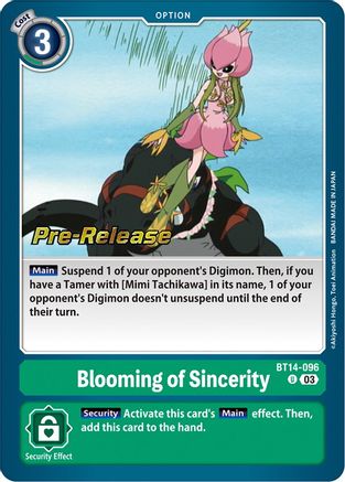 Blooming of Sincerity (BT14-096) [Blast Ace Pre-Release Cards] Foil - Deck Out Gaming