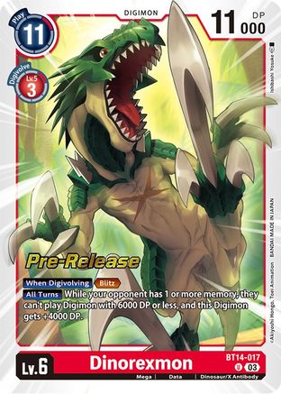 Dinorexmon (BT14-017) [Blast Ace Pre-Release Cards] Foil - Deck Out Gaming