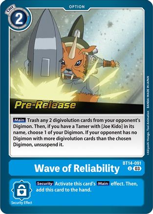 Wave of Reliability (BT14-091) [Blast Ace Pre-Release Cards] Foil - Deck Out Gaming