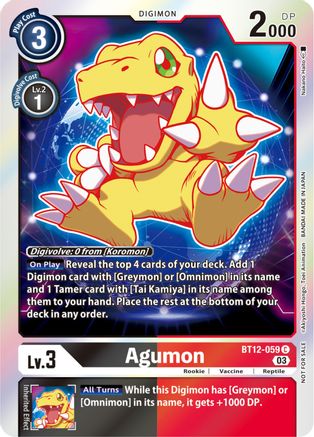 Agumon - BT12-059 (Official Tournament Pack Vol.11) (BT12-059) [Across Time] Foil - Deck Out Gaming