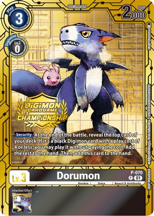 Dorumon - P-070 (Championship 2023 Gold Card Set) (P-070) [Digimon Promotion Cards] Foil - Deck Out Gaming