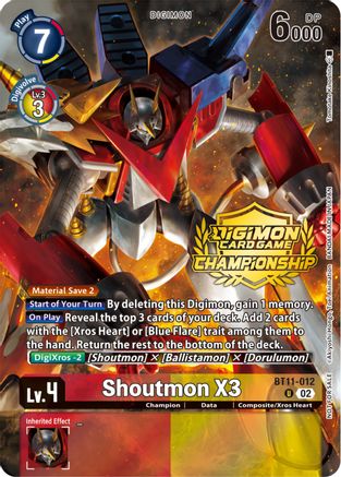 Shoutmon X3 (Championship 2023 Tamers Pack) (BT11-012) [Dimensional Phase] Foil - Deck Out Gaming