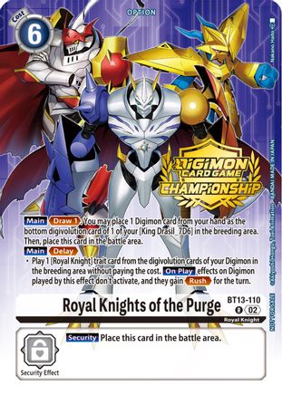 Royal Knights of the Purge (Championship 2023 Tamers Pack) (BT13-110) [Versus Royal Knights] Foil - Deck Out Gaming