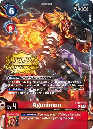Agunimon (Championship 2023 Tamers Pack) (BT12-012) [Across Time] Foil - Deck Out Gaming