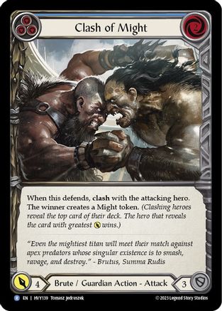 Clash of Might (Blue) (HVY139) [Heavy Hitters] Rainbow Foil - Deck Out Gaming