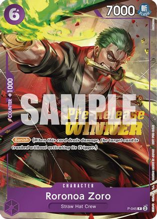 Roronoa Zoro (OP-06 Pre-Release Tournament) [Winner] (P-045) [One Piece Promotion Cards] Foil - Deck Out Gaming