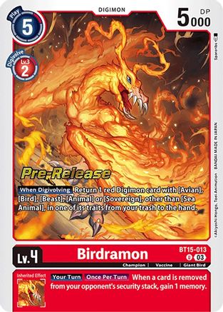 Birdramon (BT15-013) [Exceed Apocalypse Pre-Release Cards] Foil - Deck Out Gaming