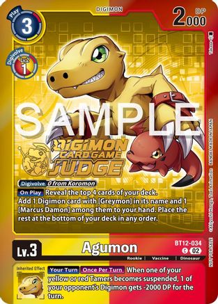 Agumon - BT12-034 (Judge Pack 5) (BT12-034) [Across Time] Foil - Deck Out Gaming