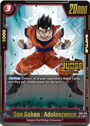 Son Gohan : Adolescence (Judge Pack (Store Judge) 01) (FB01-016) [Tournament and Championship Promos] Foil - Deck Out Gaming