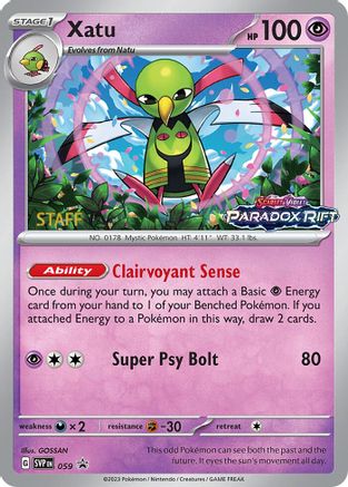 Xatu - 059 (Prerelease) [Staff] (59) [SV: Scarlet & Violet Promo Cards] Holofoil - Deck Out Gaming