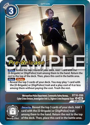 Metropolitan Police Department, Community Safety Bureau, Cyber Crime Division, Investigation Unit 11... (BT16-096) [Beginning Observer Pre-Release Cards] Foil - Deck Out Gaming