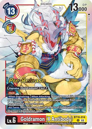 Goldramon (X Antibody) (BT16-014) [Beginning Observer Pre-Release Cards] Foil - Deck Out Gaming