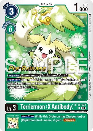 Terriermon (X Antibody) (BT16-038) [Beginning Observer Pre-Release Cards] Foil - Deck Out Gaming