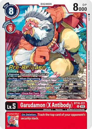 Garudamon (X Antibody) (BT16-011) [Beginning Observer Pre-Release Cards] Foil - Deck Out Gaming