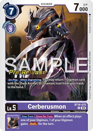 Cerberusmon (BT16-075) [Beginning Observer Pre-Release Cards] Foil - Deck Out Gaming