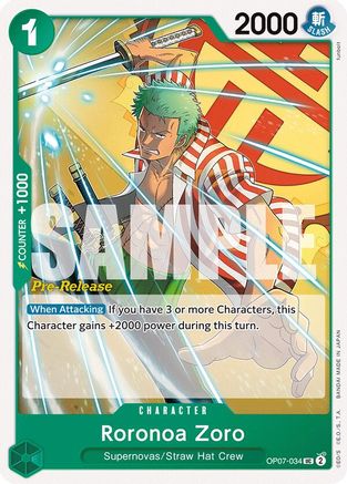 Roronoa Zoro (034) (OP07-034) [500 Years in the Future Pre-Release Cards] - Deck Out Gaming