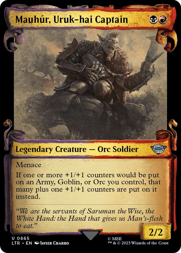 Mauhur, Uruk-hai Captain (Showcase Scrolls) (665) [The Lord of the Rings: Tales of Middle-earth] foil - Deck Out Gaming