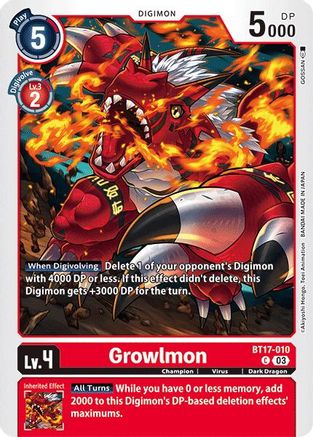 Growlmon (BT17-010) [Secret Crisis] - Deck Out Gaming