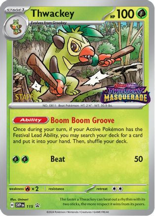 Thwackey - 115 (Prerelease) [Staff] (115) [SV: Scarlet & Violet Promo Cards] Holofoil - Deck Out Gaming
