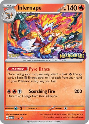 Infernape - 116 (Prerelease) [Staff] (116) [SV: Scarlet & Violet Promo Cards] Holofoil - Deck Out Gaming