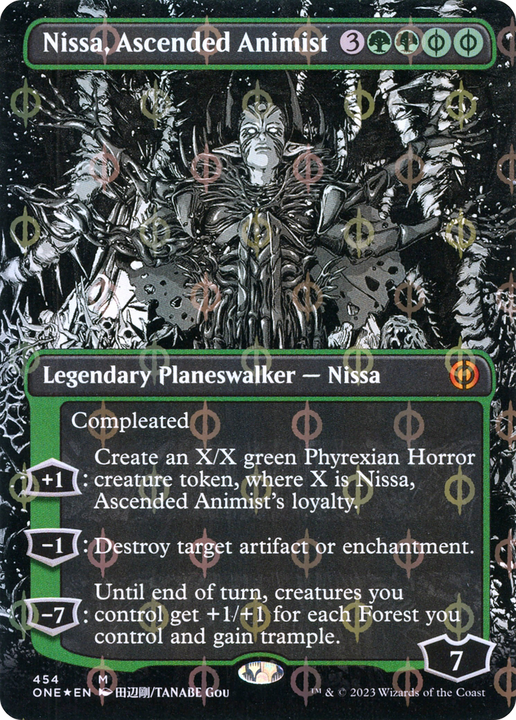 Nissa, Ascended Animist (Borderless) (Step-and-Compleat Foil) (454) [Phyrexia: All Will Be One] foil - Deck Out Gaming