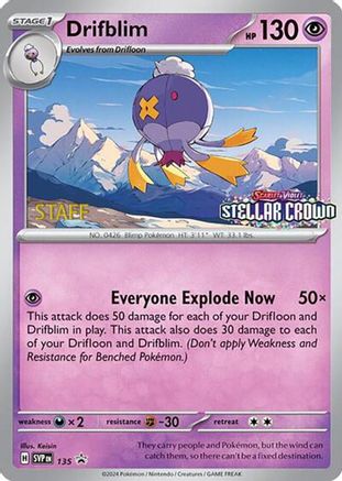 Drifblim - 135 (Prerelease) [Staff] (135) [SV: Scarlet & Violet Promo Cards] Reverse Holofoil - Deck Out Gaming