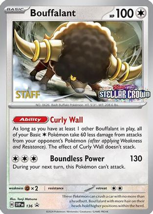 Bouffalant - 136 (Prerelease) [Staff] (136) [SV: Scarlet & Violet Promo Cards] Reverse Holofoil - Deck Out Gaming