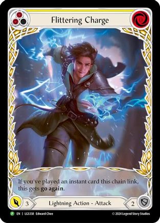 Flittering Charge (Yellow) (Extended Art) (LGS338) [Flesh and Blood: Promo Cards] Rainbow Foil - Deck Out Gaming