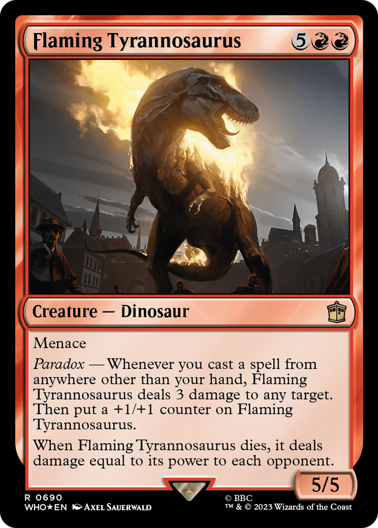 Flaming Tyrannosaurus (Surge Foil) (690) [Doctor Who] foil - Deck Out Gaming