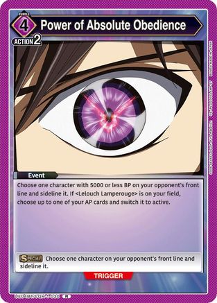 Power of Absolute Obedience (UE04BT/CGH-1-030) [Code Geass: Lelouch of the Rebellion] Foil - Deck Out Gaming