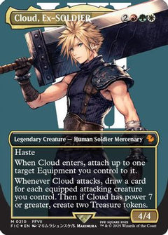 Cloud, Ex-SOLDIER (Borderless) (Surge Foil) (210) [Commander: FINAL FANTASY] foil - Deck Out Gaming
