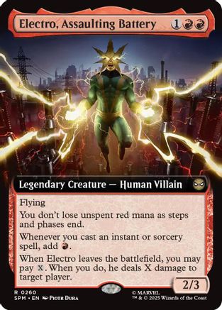 Electro, Assaulting Battery (Extended Art) (260) [Marvel's Spider-Man] foil - Deck Out Gaming