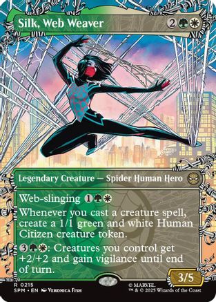 Silk, Web Weaver (Borderless) (215) [Marvel's Spider-Man] foil - Deck Out Gaming