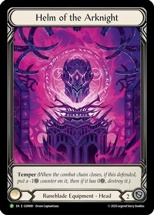 Helm of the Arknight (GEM081) [GEM Pack 3] Rainbow Foil - Deck Out Gaming