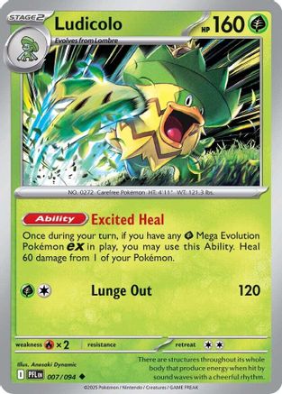 Ludicolo - 007/094 (7) [ME02: Phantasmal Flames] Reverse Holofoil - Deck Out Gaming
