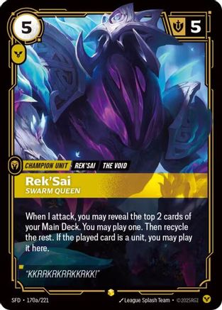 Rek'Sai - Swarm Queen (Alternate Art) (170a/221) [Spiritforged] Foil - Deck Out Gaming