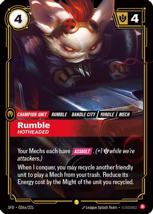 Rumble - Hotheaded (Alternate Art) (026a/221) [Spiritforged] Foil - Deck Out Gaming