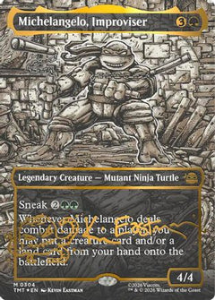 Michelangelo, Improviser (Borderless) (Gold-Stamped Signature) (304) [Teenage Mutant Ninja Turtles] foil - Deck Out Gaming