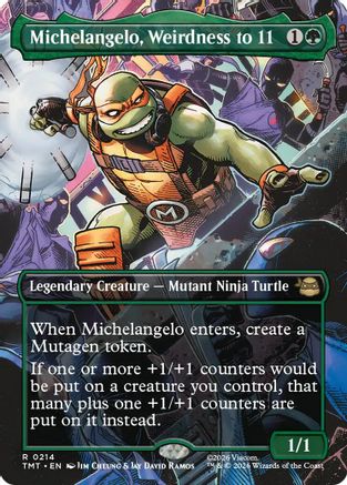Michelangelo, Weirdness to 11 (Borderless) (214) [Teenage Mutant Ninja Turtles] foil - Deck Out Gaming