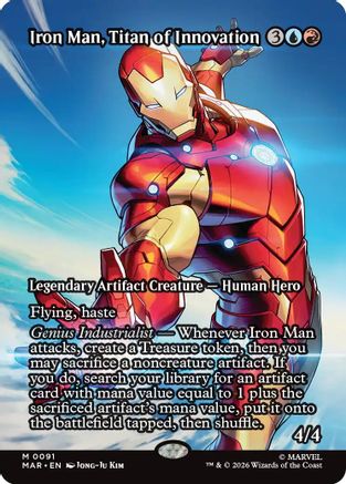 Iron Man, Titan of Innovation (Borderless) (91) [Marvel Universe Eternal-Legal] foil - Deck Out Gaming