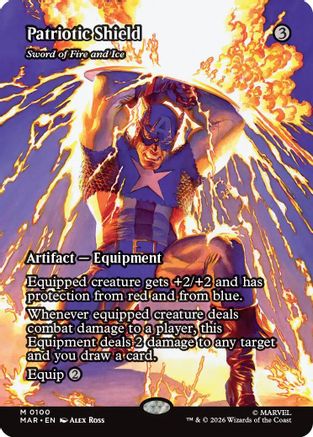 Patriotic Shield - Sword of Fire and Ice (Borderless) (100) [Marvel Universe Eternal-Legal] foil - Deck Out Gaming